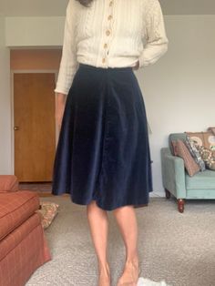 "Size small clasp and zipper in back Waist: 13\" Length: 27\"" Denim Skirts Knee Length, Womens Skirts, Levis Denim, Oversized Blazer, Retro 90s, 1980s Vintage, Knee Length Skirt, Blue Suede, Vintage 60s