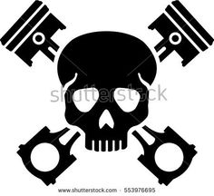 a skull with two dumbs on it and a wrench in the middle,