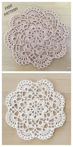 crochet doily pattern with three different pictures and text that says,'free pattern '