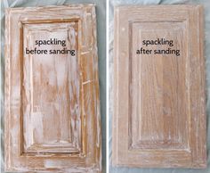 the before and after pictures show how to paint old wood doors with white waxing