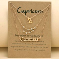 3pcs Necklace Set Gold Tone Fashion Jewelry Capricorn And Constellation Capricorn Necklace Gold, Capricorn Jewelry, Capricorn Necklace, Parrot Necklace, Boyfriend Necklace, Necklace Set Gold, Chico Necklace, Gold Leaf Necklace, Planet Necklace