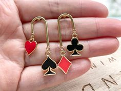 Poker Cards Earrings, Gold Plated, Playing Cards, Ace of Spade Heart Club Diamond Earrings, Dainty, Cute, Poker Jewelry, Alice Jewelry - Etsy Poker Jewelry, Card Earrings, Ace Of Spades, Poker Cards, Earrings Dainty, Earrings Gold, Chess, Poker, Gold Earrings