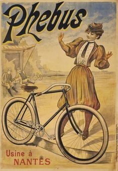 an old poster with a woman on a bicycle