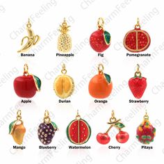 ★Fruit Enamel Pendant, 18K Gold Filled Apple Charm,Banana Charm, Pomegranate Charm, Mango Charm, Fruit Jewelry, DIY Jewelry Accessories★ ❤If you need more Filled Gold accessories, please click the link below❤： https://www.etsy.com/shop/CharmFeeling?ref=seller-platform-mcnav&section_id=24860849 Quantity：1pcs/5pcs/10pcs/Pack Plating: Real Gold ,Nikel free, Leadfree,Cadmium free Color：Gold Banana size:19.5x13x7mm Pineapple size:19.5x8.5x8.5mm Fig size:14x9x8mm Pomegranate size:15.5x13x5.5mm App Pomegranate Jewelry, Pomegranate Fruit, Schmuck Diy, Fruit Jewelry, Diy Jewelry Accessories, French Jewelry, Ceramics Projects, Accessories Diy Jewelry, Gold Accessories