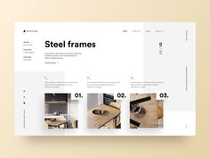 the website design for steel frames is shown in three different sections, including an image and text