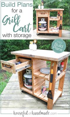 the build plans for a grill cart with storage