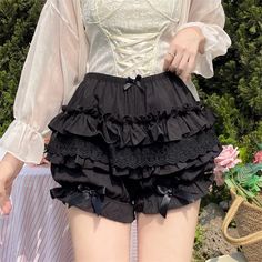 Color: Black, Size: L Fairy Y2k, Ruffle Bloomers, Bloomers Shorts, Lace Layers, Pants Vintage, Shorts Women, Ruffle Shorts, Cute Pumpkin, Summer Fabrics