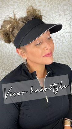 Hair Styles With Visor Hats, Visor Hat Hairstyles, Tennis Hair, Quick Hairstyle, Visor Hairstyles, Gym Hairstyles, Beach Hairstyles Medium, Crazy Hair Day At School, Pool Hairstyles