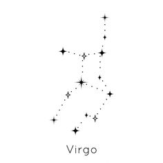 the zodiac sign virgo is drawn in black ink on a white background with stars