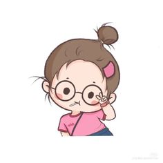 a cartoon girl with glasses and a ponytail