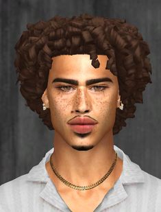 an animated image of a man with freckles on his hair and wearing a white shirt