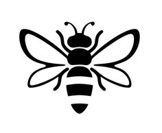 a black and white image of a bee on a white background with the words honey written below it