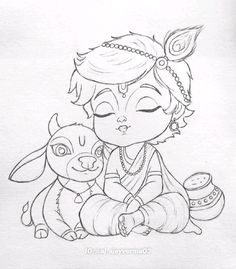 Cute Little Krishna Drawing, Little Krishna Drawing, Krishna Sketch, Butterfly Art Drawing, Jesus Drawings, Color Drawing Art, Anime Drawing Books