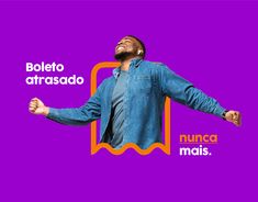 a man standing in front of a purple background with the words boleto atasado