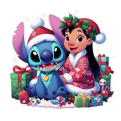 stitch and stitch christmas wallpaper with presents