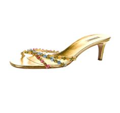 Gold Stiletto Heels, Gold Stilettos, Vintage Designer Bags, Cute Clothing Stores, Miu Miu Shoes, Leather Slides