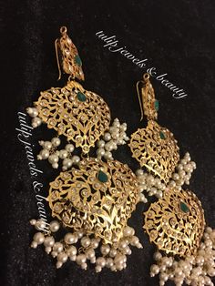 Beautiful long handcrafted designer earrings. Earrings are embileshed with stones and pearls to finish the look. Available in gold and silver plating. can be made in more colours. Bridal Jewellery Pakistani, Pakistani Gold Jewelry, Pakistani Earrings, Bridal Jewelry Vintage, Long Gold Earrings, Indian Jewelry Sets, Bridal Jewellery, Gold Jewellery Design, Gold Jewelry Fashion