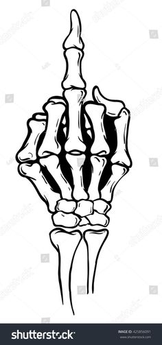 a black and white drawing of the bones of a human hand, with one arm extended up