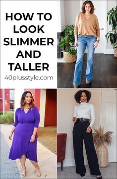 How to look taller and slimmer | 40plusstyle.com Look Taller And Slimmer, Bear Clothes, Minimal Wardrobe, Compression Garment, High Waist Fashion, Wardrobe Ideas, Clothes Style, Style Mistakes, Look Younger