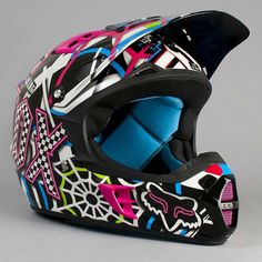 a helmet with colorful designs on it