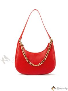 Bird in Bag - Fashionable Shoulder Bag with Chain Attachment Trendy Clutch Shoulder Bag With Gold Chain, Trendy Evening Shoulder Bag With Gold Chain, Elegant Hobo Bag With Chain Strap For Shopping, Elegant Red Hobo Bag With Zipper Closure, Everyday Bags With Gold-tone Chain Link Hardware, Everyday Bags With Gold-tone Hardware And Chain Link Shape, Everyday Chain Link Bags With Gold-tone Hardware, Chic Rectangular Hobo Bag With Chain Strap, Chic Everyday Bags With Gold Chain