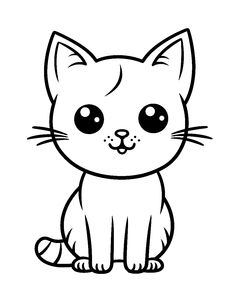 a black and white drawing of a cat with big eyes on it's face