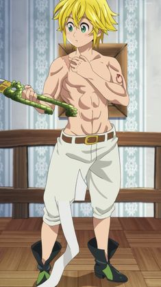 an anime character holding a baseball bat in his right hand and posing for the camera