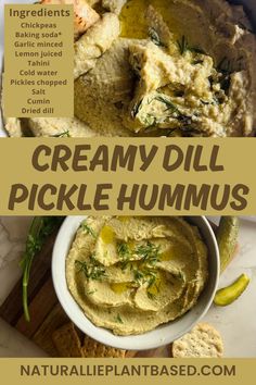 creamy dill pickle hummus recipe in a bowl