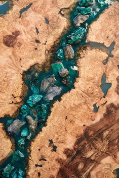 mystic fine art raw edge maple burl with chrysocolla and kyanite mineral rock River Rock Wall, River Rock Epoxy Table, Epoxy River Kitchen Island, Epoxy River Coffee Table, Wood Table With Epoxy River, Live Egde River Table, Burled Wood Coffee Table, Rock River, Epoxy Resin Wood