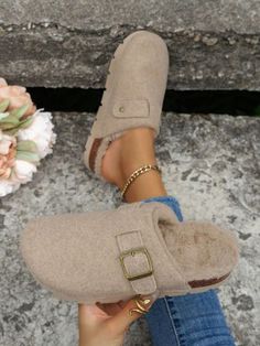 Beige Collar Embellished Women Shoes Teen Shoes, Beige Plain, Shoes Teen, Casual Slippers, Mom Outfits, Winter Shoes, Womens Clothing Sizes, Clothing Size Chart, Daily Fashion