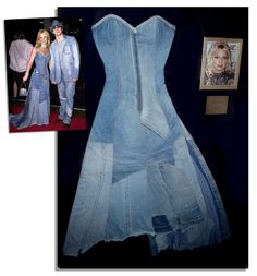 Lot Detail - Britney Spears One-of-a-Kind Denim Gown Worn on the Red Carpet With Justin Timberlake at the 2001 American Music Awards -- With an LOA Signed by Spears Britney Spears Denim Dress, Britney Spears Denim, Denim Gown, Britney Spears Costume, White Denim Dress, Long Denim Dress, Dresses Dinner, Denim Party, Strapless Denim Dress