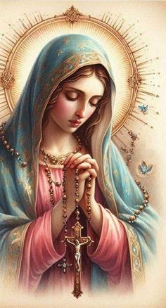 the immaculate mary with rosary and cross