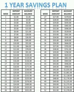 the one year savings plan is shown in blue and white, with numbers on each side