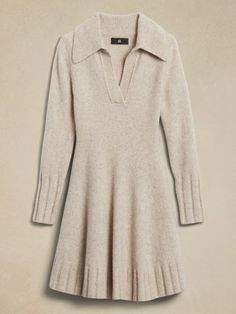 This fit-and-flare dress is knitted in one of our warmest wool-blend yarns, one we selected for its softness and subtle, bouclé texture. Fit and flare. Polo collar. Unlined. Fit and flare. Long sleeves. Mini length. Model: Size S, 5'10" (178cm). 2024 Style, Church Dresses, Classy Style, Dress 2024, Church Decor, Work Wardrobe, Knit Fashion, Inspiration Mode, Fashion Mode