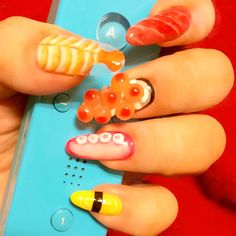 Nail Humor, Weird Nails, Food Nail Art, Nail Practice, Food Nails, 3d Nail Art Designs