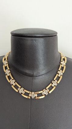 A perfect 80s necklace with gold and silver links is in mint condition. It was found at a private house sale in Chicago. It is super lightweight. It is a piece you will have forever. What a great gift idea. Silver Cross Chain, House Sale, Choker Gold, Vintage Choker, Private House, Cross Chain, Layering Necklace, Choker Necklaces, Silver Cross