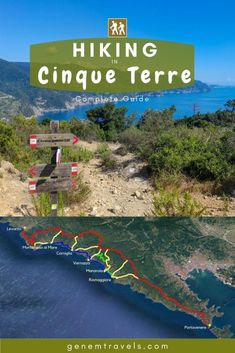 hiking the cinque terre with text overlaying it's image