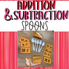 the addition and subtraction spoons are on display in this classroom activity book