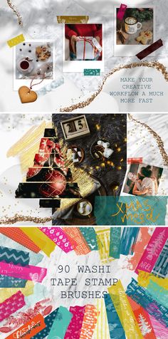 a collage of photos and text with the words 10 washi tape stamp brushes