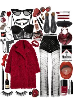 Physical Moodboard, Mars In Aries, Aries Outfits, Pngs For Moodboards, Venus Fashion, Lipstick Kiss, Color Combos Outfit, Rocker Chick, Casino Outfit