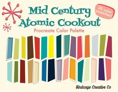 an advertisement for the mid century atomic cookout, with colorful colors and snowflakes