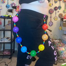 Photo 1 shows an example of what the chain can look like. Photo 2 shows the existing colors for the balls. Available options: 7 color rainbow w/dark blue 7 color rainbow w/light blue 8 color rainbow with both blues Ball Pit Chain, Rainbowcore Outfit, Clowncore Accessories, Weirdcore Fashion, Clowncore Fashion, Clowncore Outfit, Kid Core Outfits, Kidcore Fashion, Like Photo