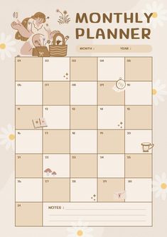 a printable calendar with an image of a woman in the basket and flowers on it