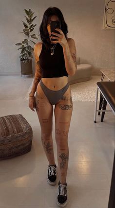 Leg Tattoos Women Feminine, Side Shin Tattoos For Women, Led Tattoo Women, Classy Tatted Women, Torso Patchwork Tattoos, Tatted Up Woman, Leg Tattoos Knee, Between Bobs Tattoos, Lots Of Tattoos Woman Aesthetic