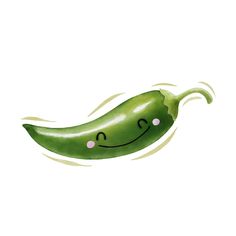 a green pea with a smiley face drawn on it's side and eyes closed