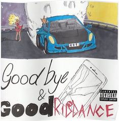 the cover art for good bye and ridancee, featuring a blue sports car