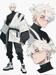 two anime guys with white hair and black clothes, one is wearing an outfit that looks like