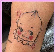 Simple Kewpie Tattoo, Kewpie Head Tattoo, Baby Clown Tattoo, Kitschy Tattoo, Kewpie Drawing, Kewpie Clown, Dopamine Tattoo