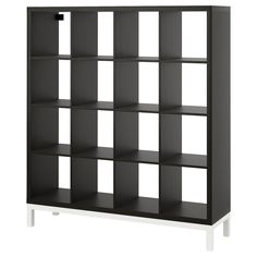 a gray book shelf with six shelves on each side