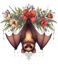 a bat with flowers and leaves on it